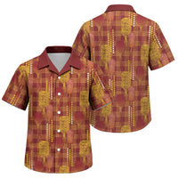 Aloha Hawaii Vintage Kahili Pa'a Lima Family Matching Off Shoulder Short Dress and Hawaiian Shirt Palaka Print Hilo Royal Red-Yellow
