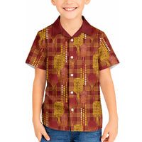 Aloha Hawaii Vintage Kahili Pa'a Lima Hawaiian Shirt Palaka Print Hilo Royal Red-Yellow LT7 - Polynesian Pride