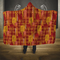 Aloha Hawaii Vintage Kahili Pa'a Lima Hooded Blanket Palaka Print Hilo Royal Red-Yellow