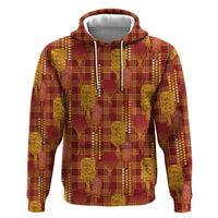 Aloha Hawaii Vintage Kahili Pa'a Lima Hoodie Palaka Print Hilo Royal Red-Yellow