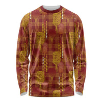 Aloha Hawaii Vintage Kahili Pa'a Lima Long Sleeve Shirt Palaka Print Hilo Royal Red-Yellow