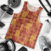 Aloha Hawaii Vintage Kahili Pa'a Lima Men Tank Top Palaka Print Hilo Royal Red-Yellow