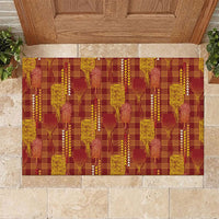 Aloha Hawaii Vintage Kahili Pa'a Lima Rubber Doormat Palaka Print Hilo Royal Red-Yellow