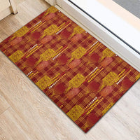 Aloha Hawaii Vintage Kahili Pa'a Lima Rubber Doormat Palaka Print Hilo Royal Red-Yellow
