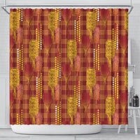 Aloha Hawaii Vintage Kahili Pa'a Lima Shower Curtain Palaka Print Hilo Royal Red-Yellow