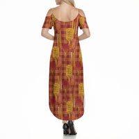 Aloha Hawaii Vintage Kahili Pa'a Lima Summer Maxi Dress Palaka Print Hilo Royal Red-Yellow LT7 - Polynesian Pride