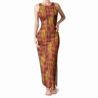 Aloha Hawaii Vintage Kahili Pa'a Lima Tank Maxi Dress Palaka Print Hilo Royal Red-Yellow LT7 Women Red - Polynesian Pride
