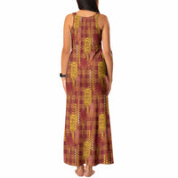 Aloha Hawaii Vintage Kahili Pa'a Lima Tank Maxi Dress Palaka Print Hilo Royal Red-Yellow LT7 - Polynesian Pride