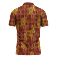 Aloha Hawaii Vintage Kahili Pa'a Lima Zipper Polo Shirt Palaka Print Hilo Royal Red-Yellow LT7 - Polynesian Pride