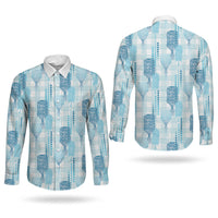 Aloha Hawaii Vintage Kahili Pa'a Lima Couples Matching Off Shoulder Maxi Dress and Long Sleeve Button Shirt Palaka Print Oceanic Turquoise