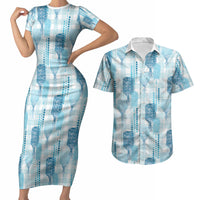 Aloha Hawaii Vintage Kahili Pa'a Lima Couples Matching Short Sleeve Bodycon Dress and Hawaiian Shirt Palaka Print Oceanic Turquoise LT7 Turquoise - Polynesian Pride