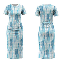 Aloha Hawaii Vintage Kahili Pa'a Lima Couples Matching Short Sleeve Bodycon Dress and Hawaiian Shirt Palaka Print Oceanic Turquoise LT7 - Polynesian Pride