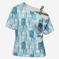 Aloha Hawaii Vintage Kahili Pa'a Lima Cross Shoulder Shirt Palaka Print Oceanic Turquoise