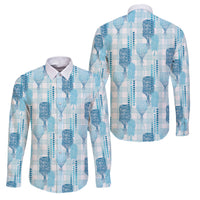 Aloha Hawaii Vintage Kahili Pa'a Lima Family Matching Off The Shoulder Long Sleeve Dress and Hawaiian Shirt Palaka Print Oceanic Turquoise LT7 Dad's Shirt - Long Sleeve Turquoise - Polynesian Pride