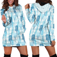Aloha Hawaii Vintage Kahili Pa'a Lima Hoodie Dress Palaka Print Oceanic Turquoise