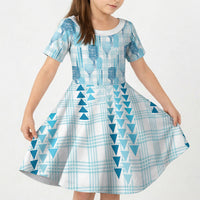 Aloha Hawaii Vintage Kahili Pa'a Lima Kid Short Sleeve Dress Palaka Print Oceanic Turquoise