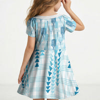 Aloha Hawaii Vintage Kahili Pa'a Lima Kid Short Sleeve Dress Palaka Print Oceanic Turquoise LT7 - Polynesian Pride