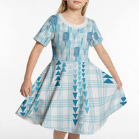 Aloha Hawaii Vintage Kahili Pa'a Lima Kid Short Sleeve Dress Palaka Print Oceanic Turquoise LT7 - Polynesian Pride