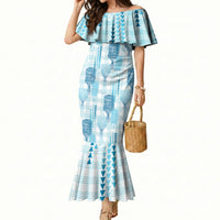 Aloha Hawaii Vintage Kahili Pa'a Lima Mermaid Dress Palaka Print Oceanic Turquoise LT7 Women Turquoise - Polynesian Pride