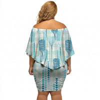 Aloha Hawaii Vintage Kahili Pa'a Lima Off Shoulder Short Dress Palaka Print Oceanic Turquoise LT7 - Polynesian Pride