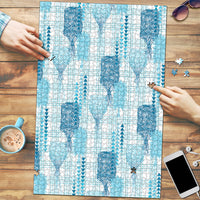 Aloha Hawaii Vintage Kahili Pa'a Lima Puzzle Palaka Print Oceanic Turquoise