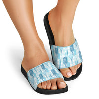 Aloha Hawaii Vintage Kahili Pa'a Lima Slide Sandals Palaka Print Oceanic Turquoise