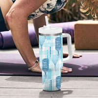 Aloha Hawaii Vintage Kahili Pa'a Lima Tumbler With Handle Palaka Print Oceanic Turquoise