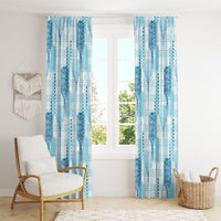 Aloha Hawaii Vintage Kahili Pa'a Lima Window Curtain Palaka Print Oceanic Turquoise