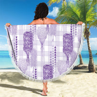 Aloha Hawaii Vintage Kahili Pa'a Lima Beach Blanket Palaka Print Pastel Lavender