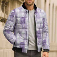 Aloha Hawaii Vintage Kahili Pa'a Lima Bomber Puffer Jacket Palaka Print Pastel Lavender