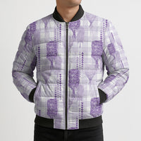 Aloha Hawaii Vintage Kahili Pa'a Lima Bomber Puffer Jacket Palaka Print Pastel Lavender