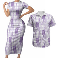 Aloha Hawaii Vintage Kahili Pa'a Lima Couples Matching Short Sleeve Bodycon Dress and Hawaiian Shirt Palaka Print Pastel Lavender LT7 Lavender - Polynesian Pride