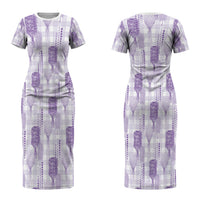 Aloha Hawaii Vintage Kahili Pa'a Lima Couples Matching Short Sleeve Bodycon Dress and Long Sleeve Button Shirt Palaka Print Pastel Lavender LT7 - Polynesian Pride