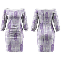 Aloha Hawaii Vintage Kahili Pa'a Lima Family Matching Off The Shoulder Long Sleeve Dress and Hawaiian Shirt Palaka Print Pastel Lavender LT7 Mom's Dress Lavender - Polynesian Pride