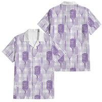 Aloha Hawaii Vintage Kahili Pa'a Lima Family Matching Off The Shoulder Long Sleeve Dress and Hawaiian Shirt Palaka Print Pastel Lavender LT7 Dad's Shirt - Short Sleeve Lavender - Polynesian Pride