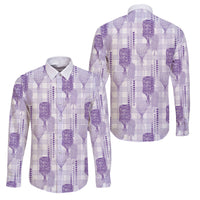 Aloha Hawaii Vintage Kahili Pa'a Lima Family Matching Off The Shoulder Long Sleeve Dress and Hawaiian Shirt Palaka Print Pastel Lavender LT7 Dad's Shirt - Long Sleeve Lavender - Polynesian Pride