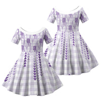 Aloha Hawaii Vintage Kahili Pa'a Lima Family Matching Off The Shoulder Long Sleeve Dress and Hawaiian Shirt Palaka Print Pastel Lavender LT7 Daughter's Dress Lavender - Polynesian Pride