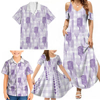 Aloha Hawaii Vintage Kahili Pa'a Lima Family Matching Summer Maxi Dress and Hawaiian Shirt Palaka Print Pastel Lavender