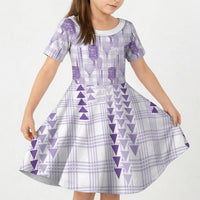 Aloha Hawaii Vintage Kahili Pa'a Lima Kid Short Sleeve Dress Palaka Print Pastel Lavender LT7 KID Lavender - Polynesian Pride