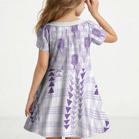 Aloha Hawaii Vintage Kahili Pa'a Lima Kid Short Sleeve Dress Palaka Print Pastel Lavender LT7 - Polynesian Pride