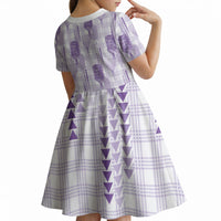 Aloha Hawaii Vintage Kahili Pa'a Lima Kid Short Sleeve Dress Palaka Print Pastel Lavender LT7 - Polynesian Pride