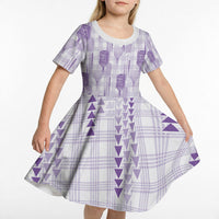 Aloha Hawaii Vintage Kahili Pa'a Lima Kid Short Sleeve Dress Palaka Print Pastel Lavender LT7 - Polynesian Pride
