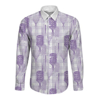 Aloha Hawaii Vintage Kahili Pa'a Lima Long Sleeve Button Shirt Palaka Print Pastel Lavender LT7 Unisex Lavender - Polynesian Pride