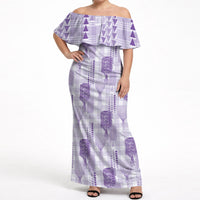 Aloha Hawaii Vintage Kahili Pa'a Lima Off Shoulder Maxi Dress Palaka Print Pastel Lavender LT7 Women Lavender - Polynesian Pride