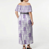 Aloha Hawaii Vintage Kahili Pa'a Lima Off Shoulder Maxi Dress Palaka Print Pastel Lavender LT7 - Polynesian Pride