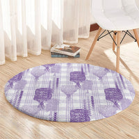 Aloha Hawaii Vintage Kahili Pa'a Lima Round Carpet Palaka Print Pastel Lavender