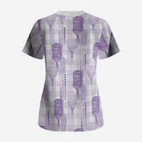 Aloha Hawaii Vintage Kahili Pa'a Lima Scrub Top Palaka Print Pastel Lavender