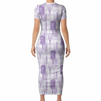 Aloha Hawaii Vintage Kahili Pa'a Lima Short Sleeve Bodycon Dress Palaka Print Pastel Lavender LT7 - Polynesian Pride