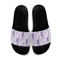 Aloha Hawaii Vintage Kahili Pa'a Lima Slide Sandals Palaka Print Pastel Lavender