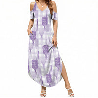 Aloha Hawaii Vintage Kahili Pa'a Lima Summer Maxi Dress Palaka Print Pastel Lavender LT7 Women Lavender - Polynesian Pride